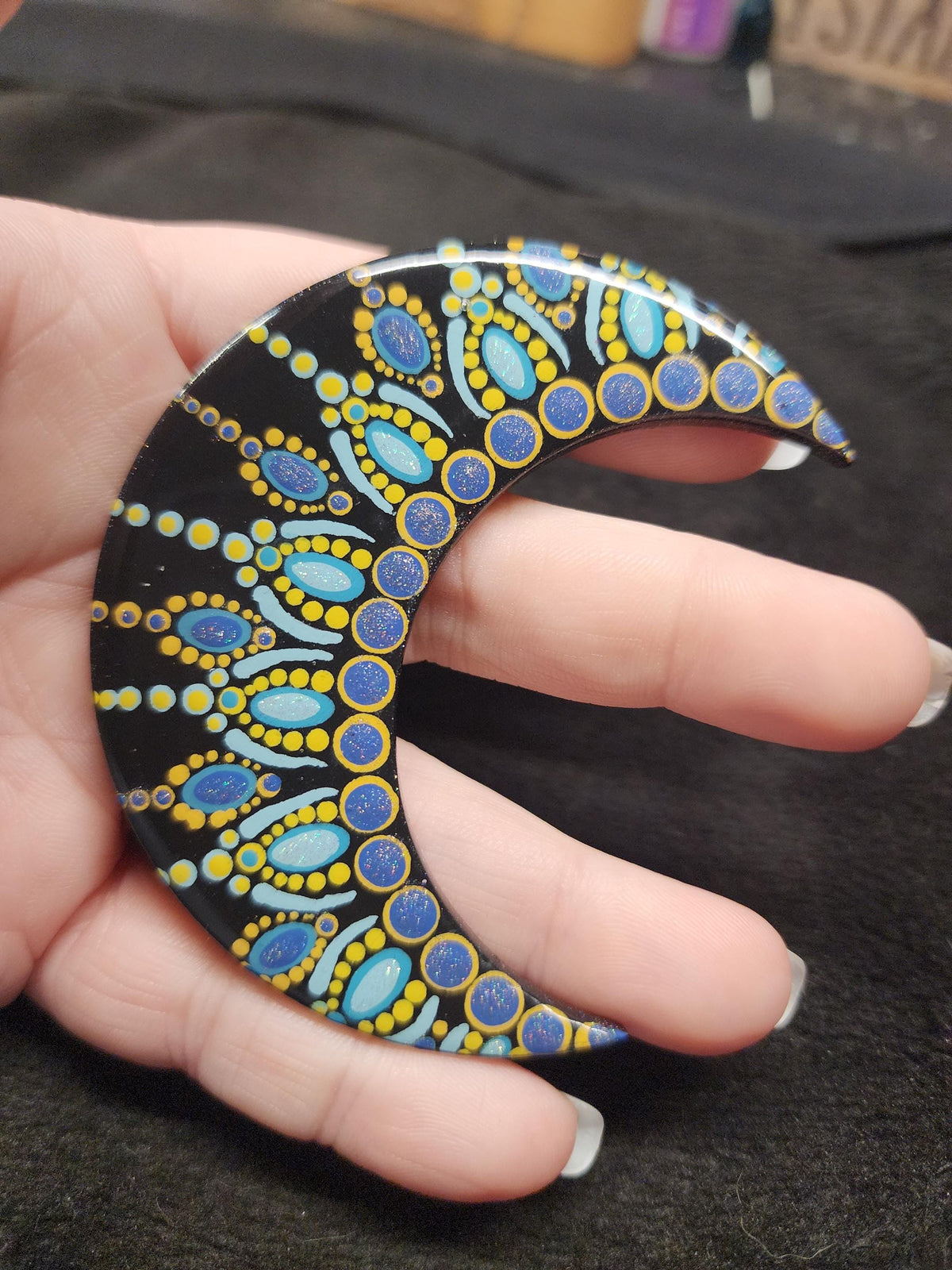 Hand Painted Blue & Yellow Crescent Moon Magnet Set