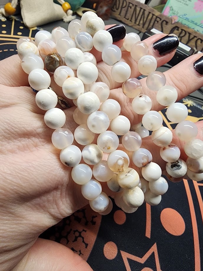 Natural White Agate 8mm Stretch Bracelet