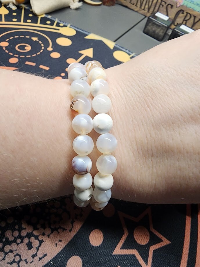 Natural White Agate 8mm Stretch Bracelet