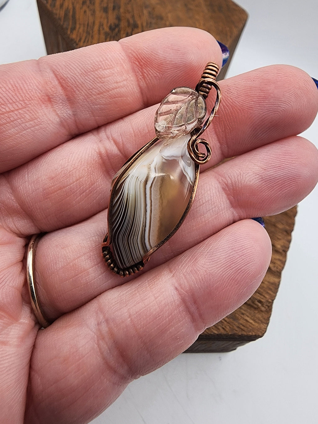 Botswana Agate Teardrop Wire Wrapped Pendant