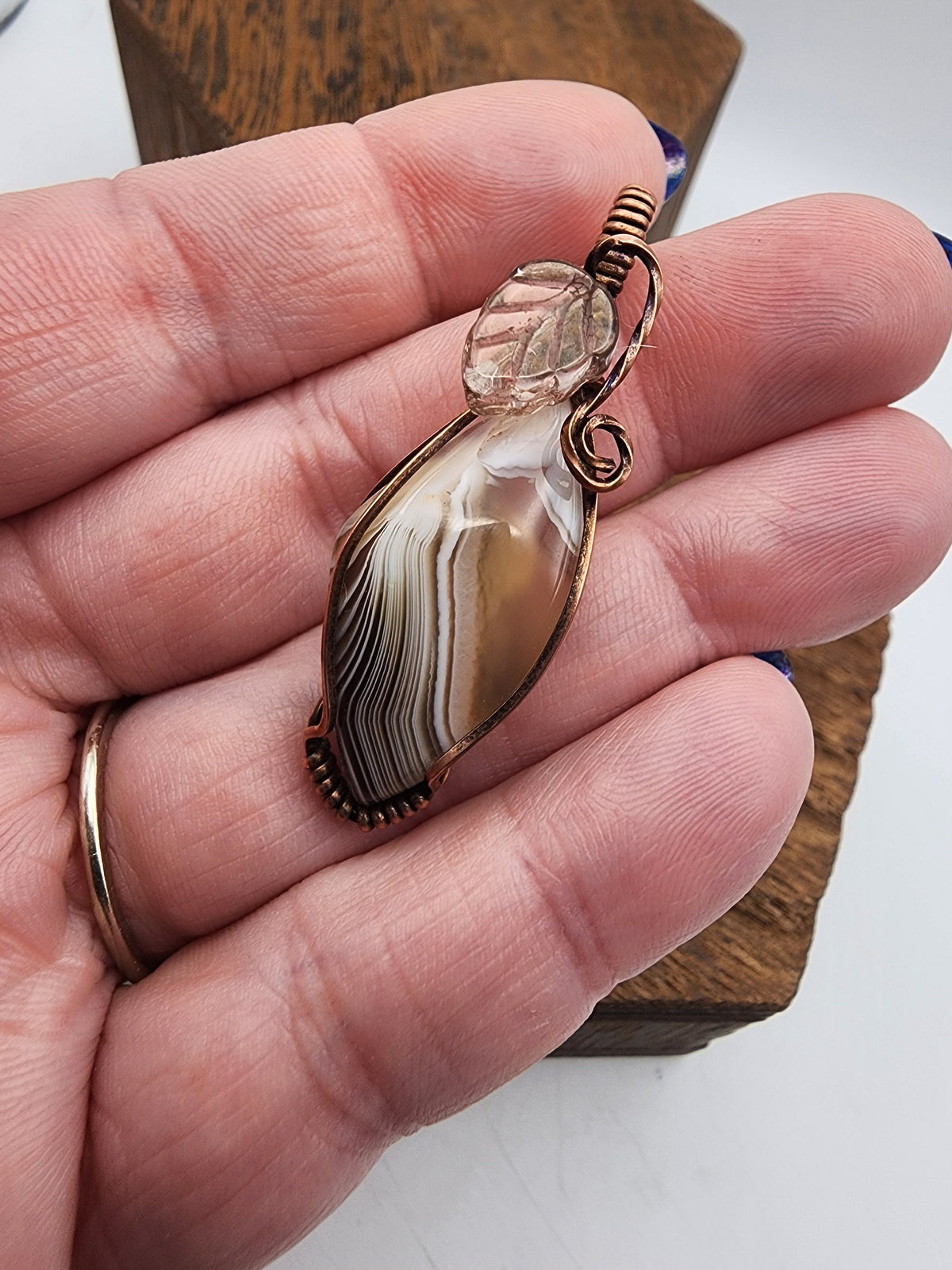 Botswana Agate Teardrop Wire Wrapped Pendant