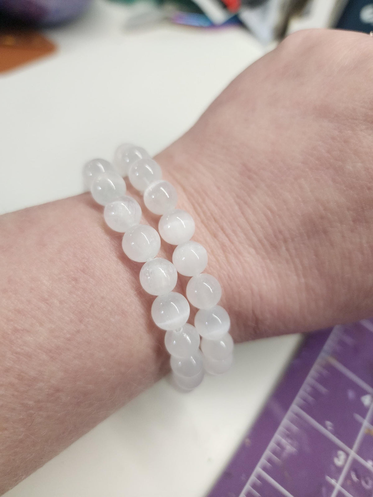 Natural Satin Spar 8mm Stretch Bracelet