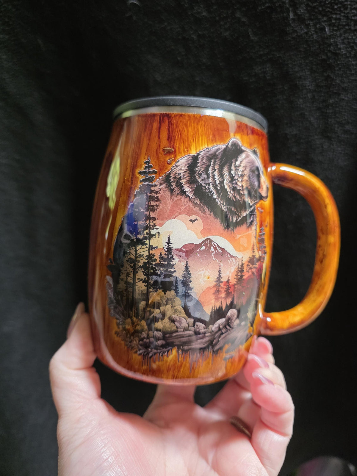 Wood Grain Bear Mug  | 14oz Coffee Mug Stainless Steel Epoxy Mug