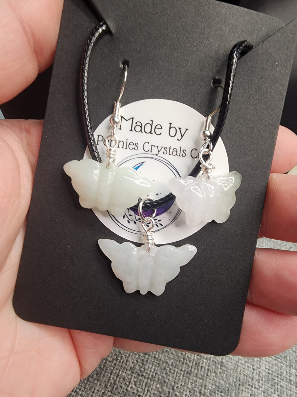 Green Burma Jade Butterfly Earrings & Necklace Set