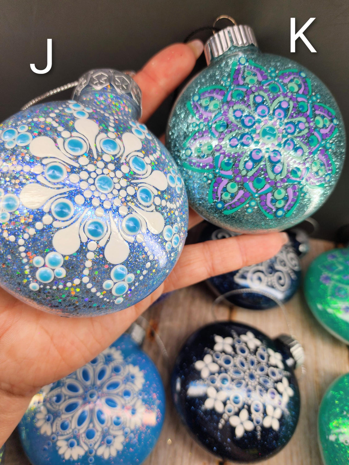 Blues & Teals - Hand Painted Mandala Glitter Ornament | Shatter Proof & Pet Friendly