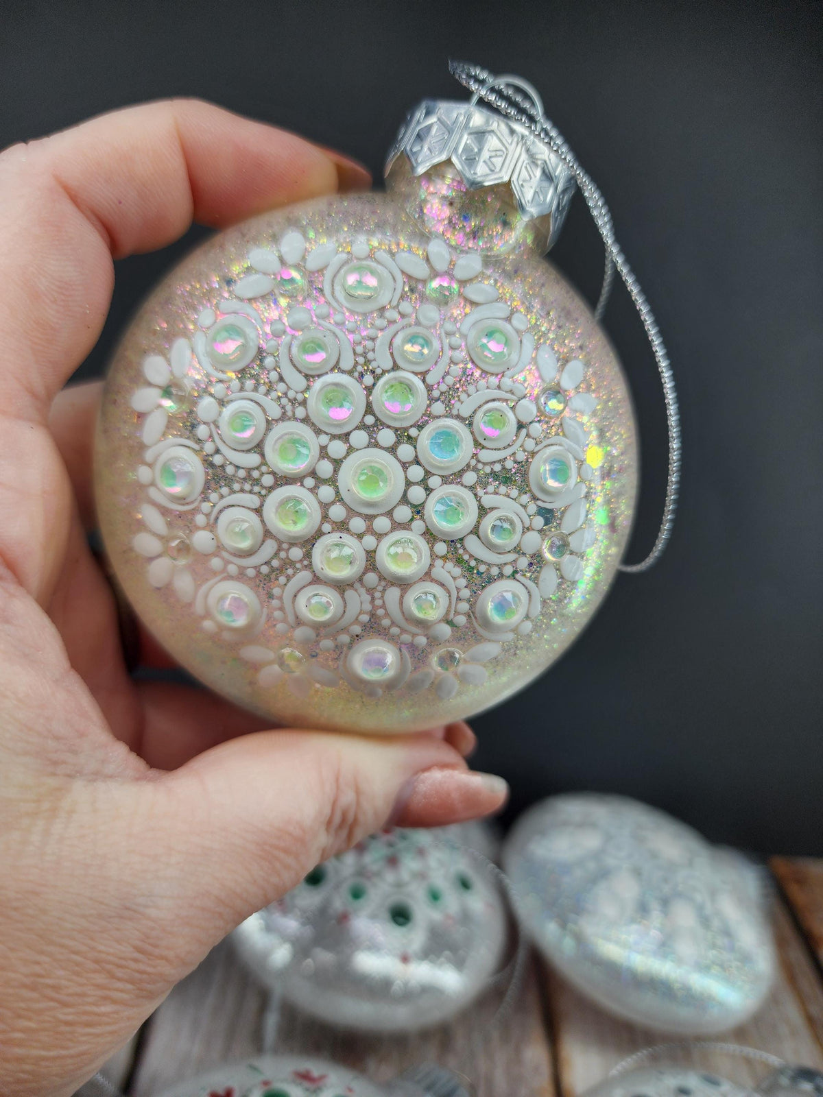 Whites & Champagnes - Hand Painted Mandala Glitter Ornament | Shatter Proof & Pet Friendly