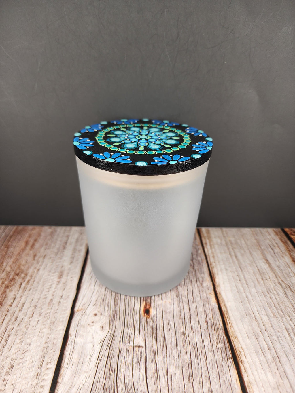 Frosted Glass Blue Christmas Mandala Stash Jar