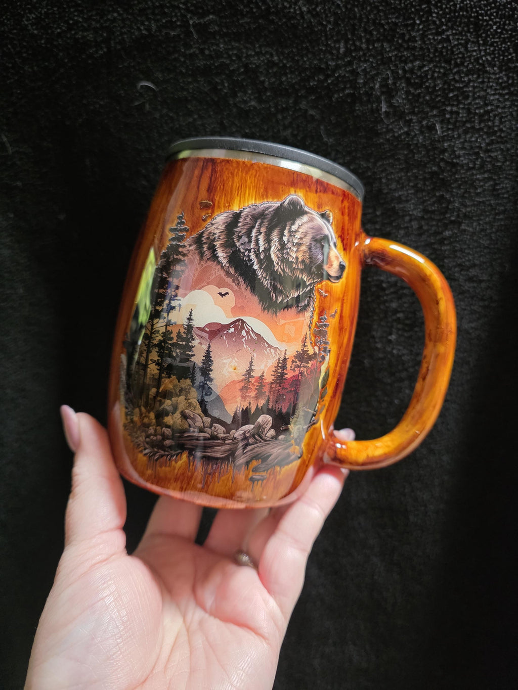 Wood Grain Bear Mug  | 14oz Coffee Mug Stainless Steel Epoxy Mug