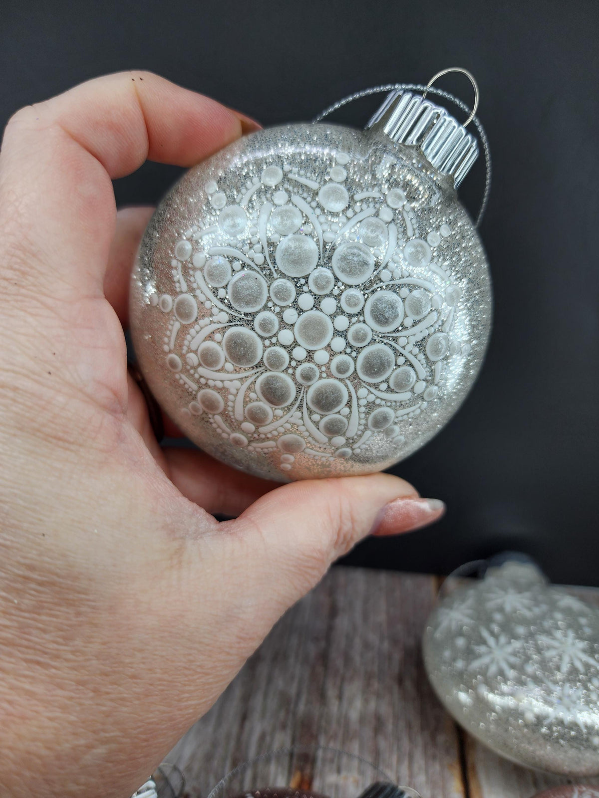 Rose Golds & Silvers - Hand Painted Mandala Glitter Ornament | Shatter Proof & Pet Friendly