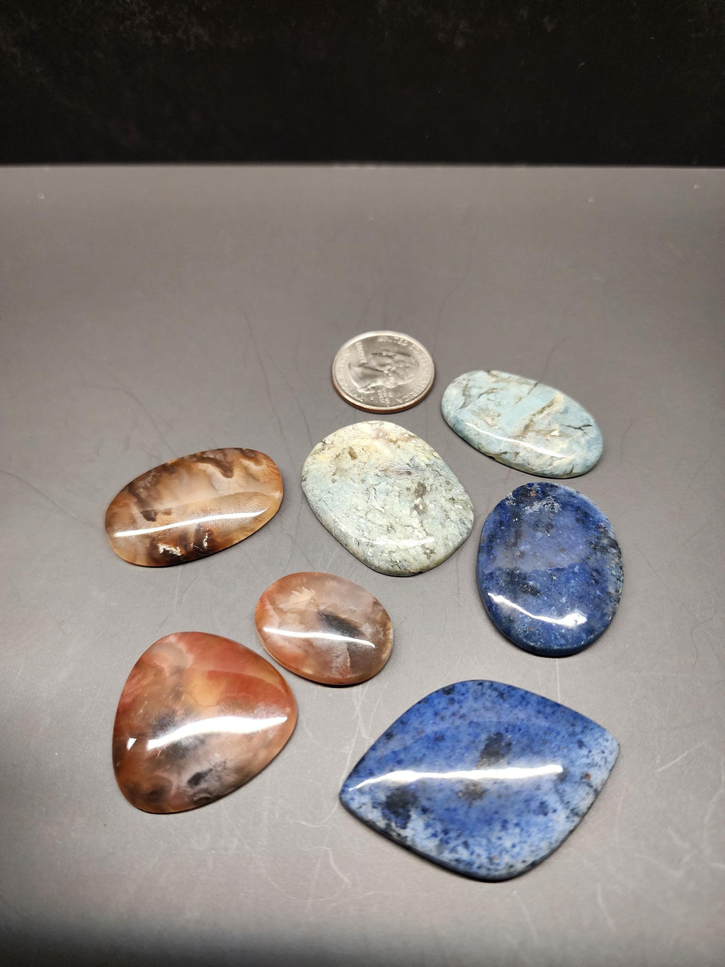 Bulk Lot - Mixed Material | Natural Cabochons - Andara Carnelian Plume Agate, Dumortierite, Brecciated Blue Chalcedony