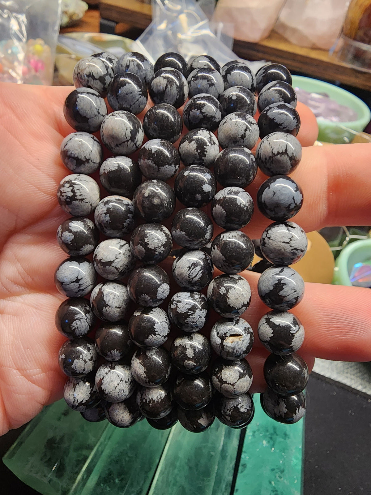 Natural Snowflake Obsidian 8mm Stretch Bracelet