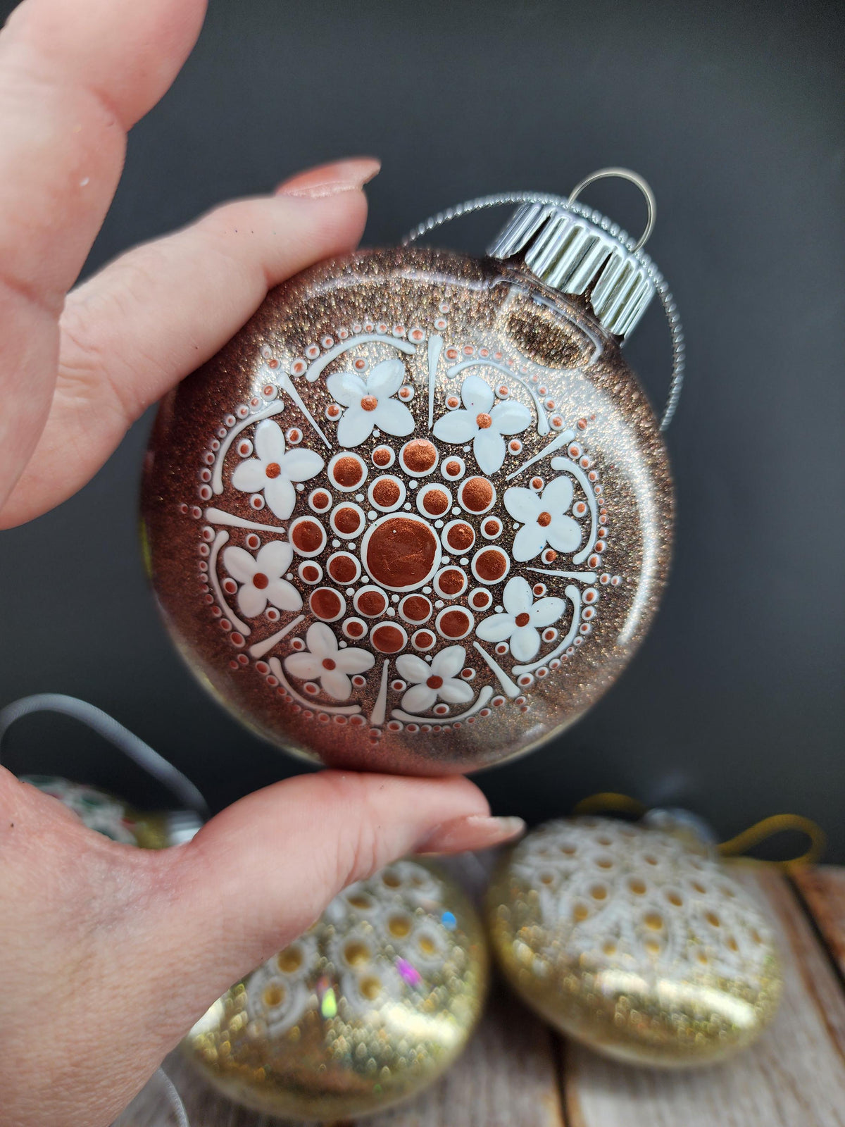 Golds & Bronze - Hand Painted Mandala Glitter Ornament | Shatter Proof & Pet Friendly