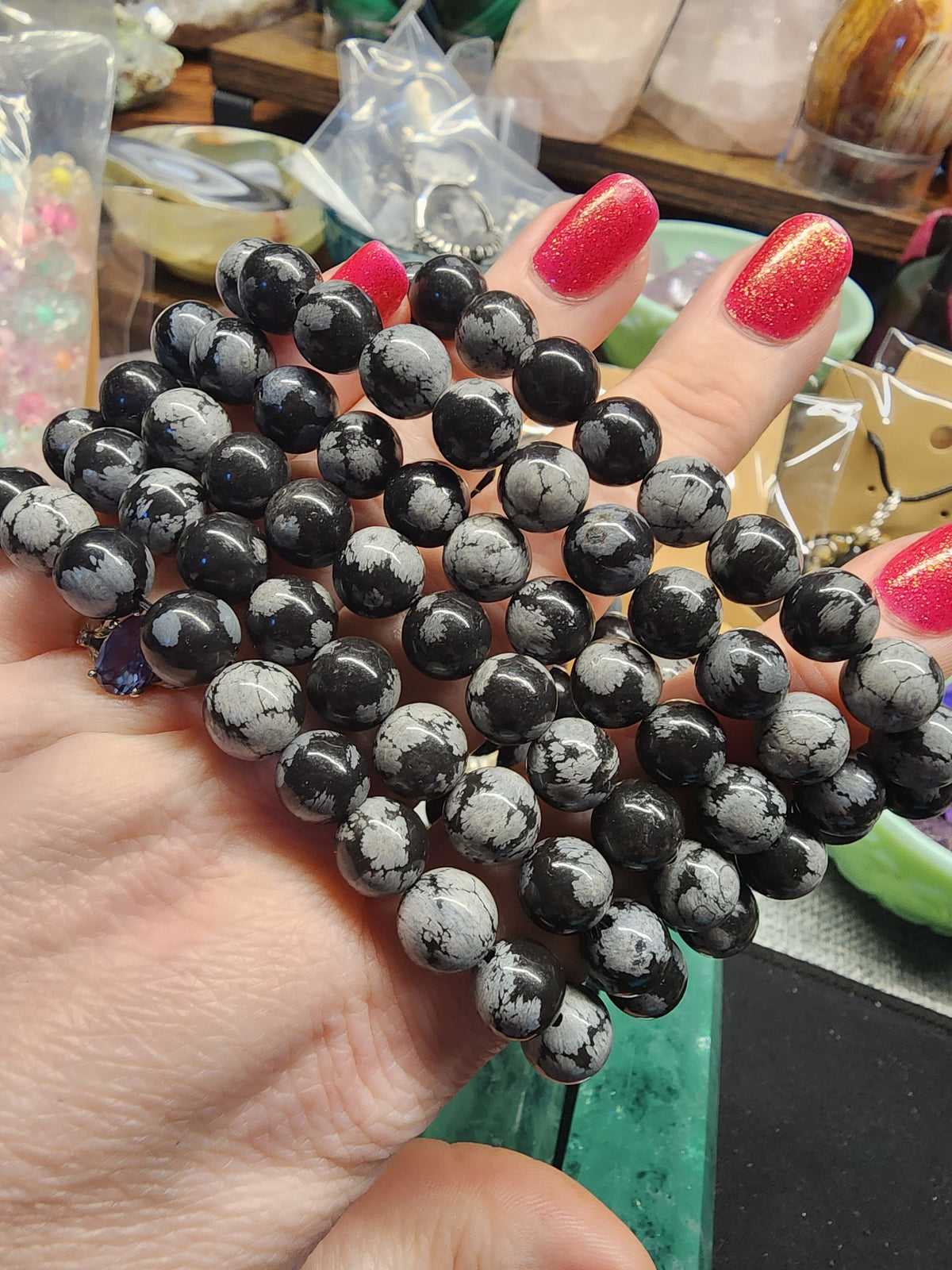 Natural Snowflake Obsidian 8mm Stretch Bracelet