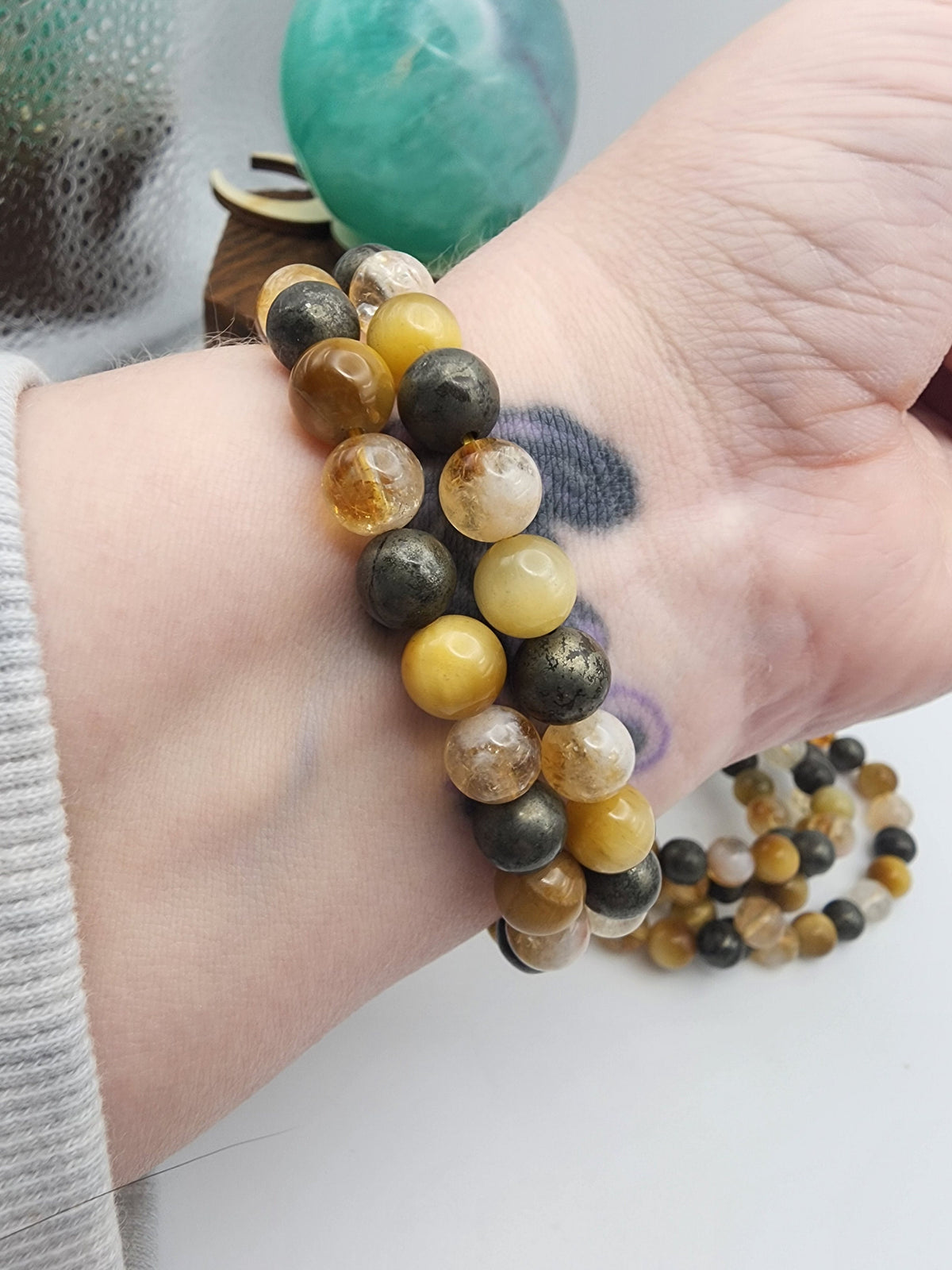 Solar Plexus 8mm Stretch Bracelet | Pyrite, Citrine, Honey Tigers Eye