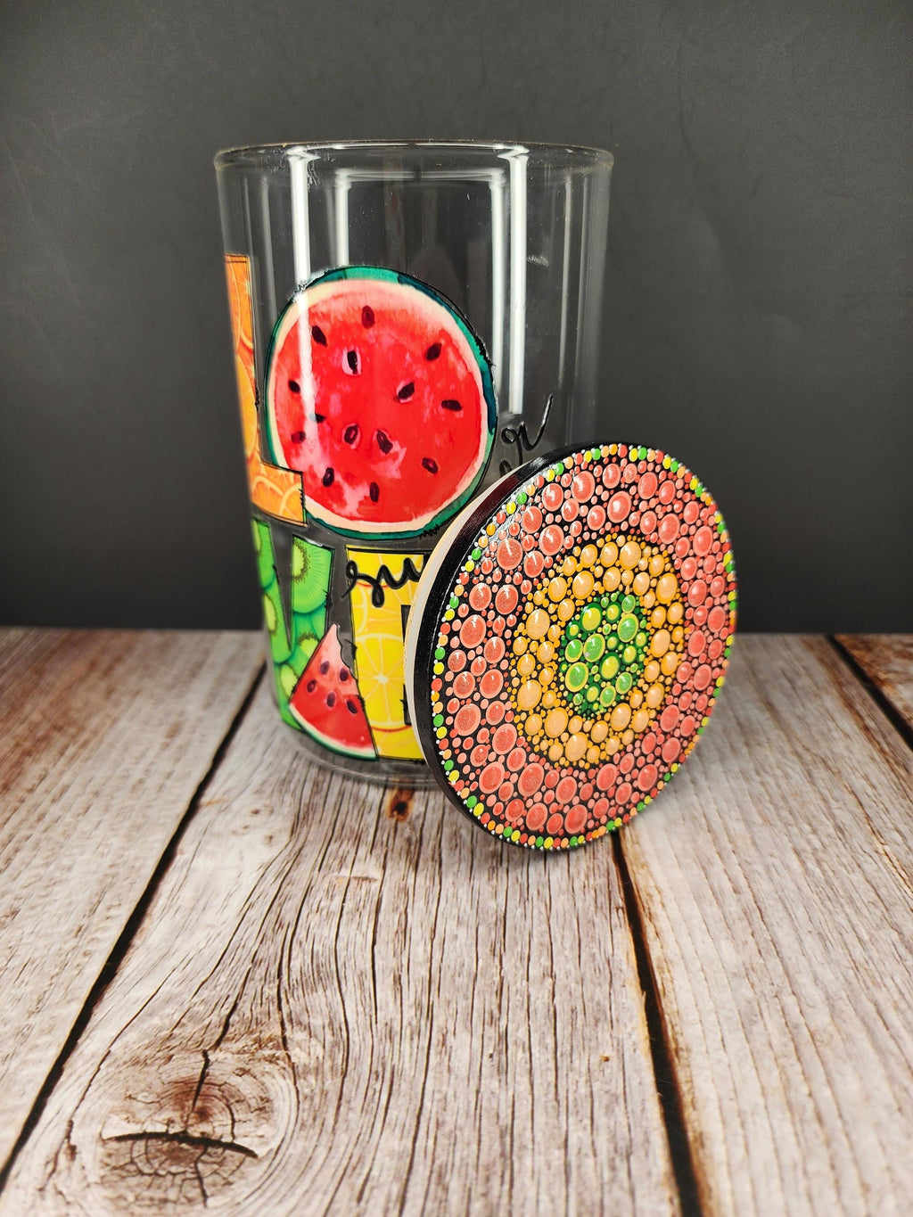 Love Summer Fruit Glass Dot Art Stash Jar