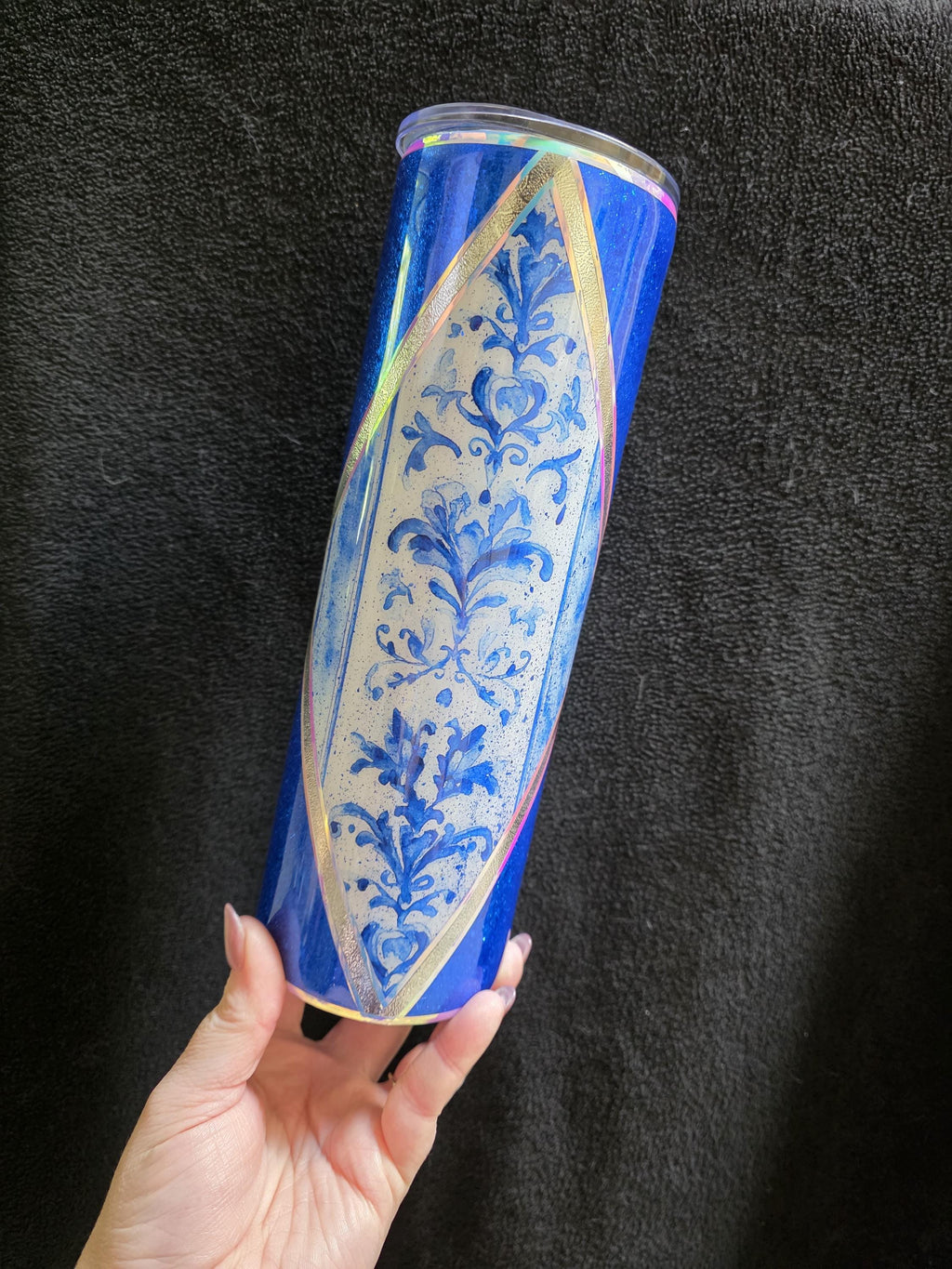 Blue Floral Diamond | 30oz Skinny Stainless Steel Epoxy Tumbler