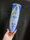 Blue Floral Diamond | 30oz Skinny Stainless Steel Epoxy Tumbler