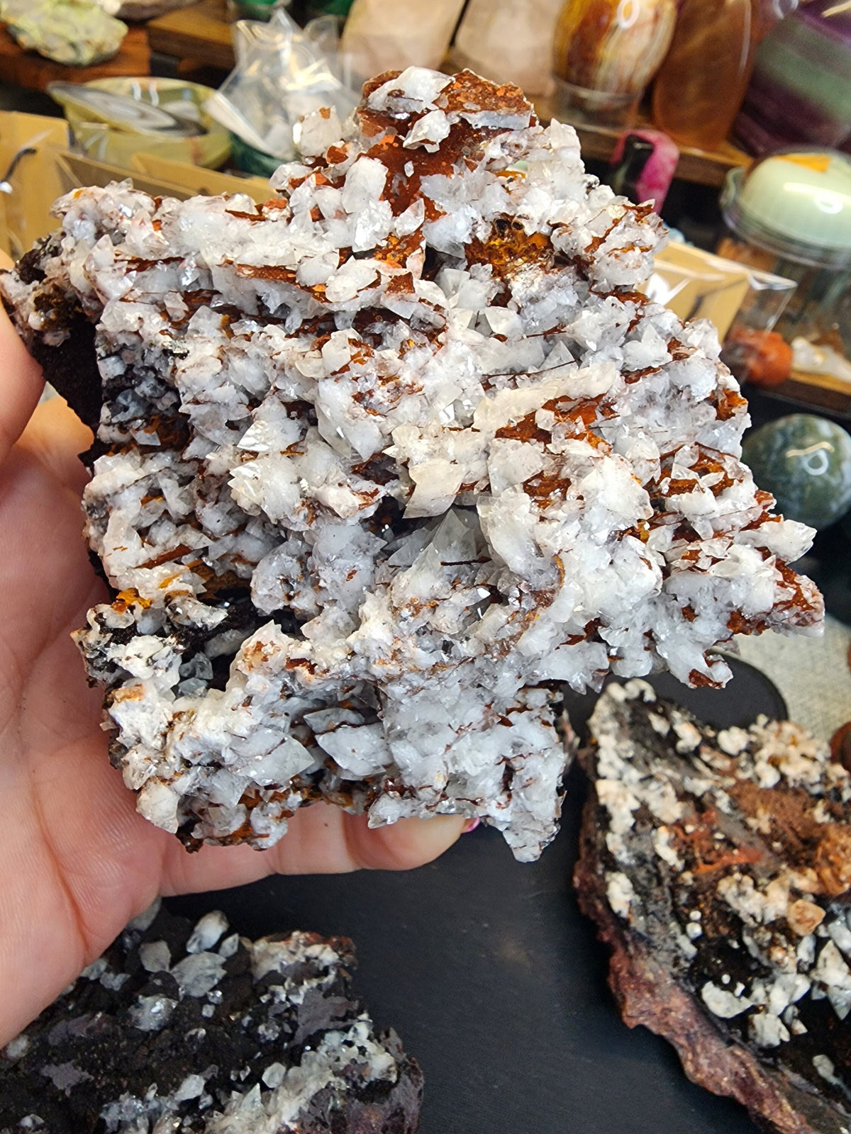 Diamond Calcite with Hematite on Matrix Specimens