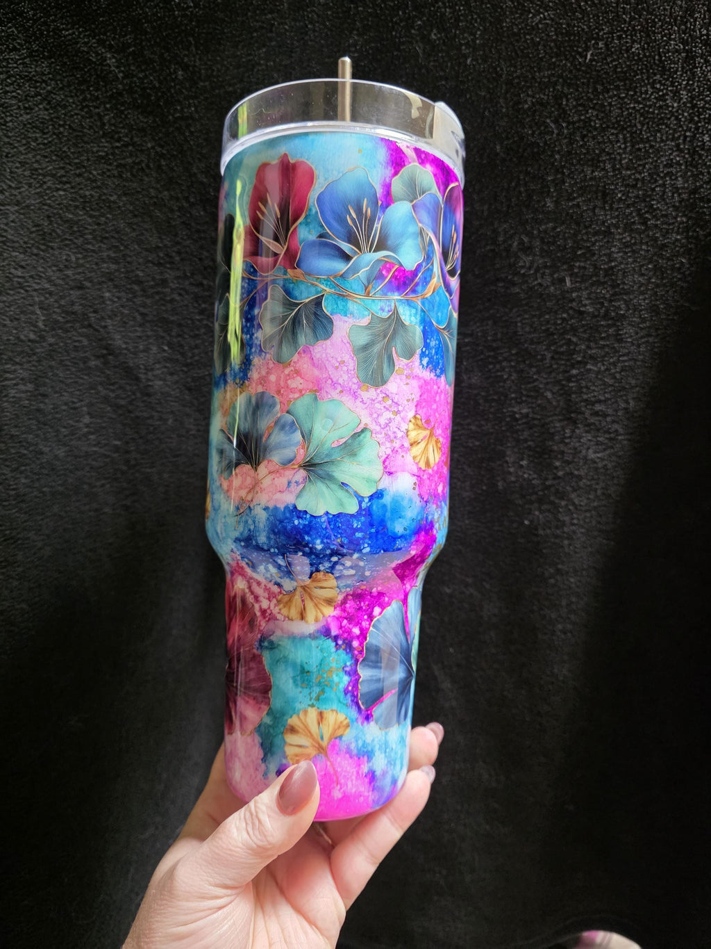Watercolor Flowers | 40oz Stainless Steel Epoxy Tumbler with Handle