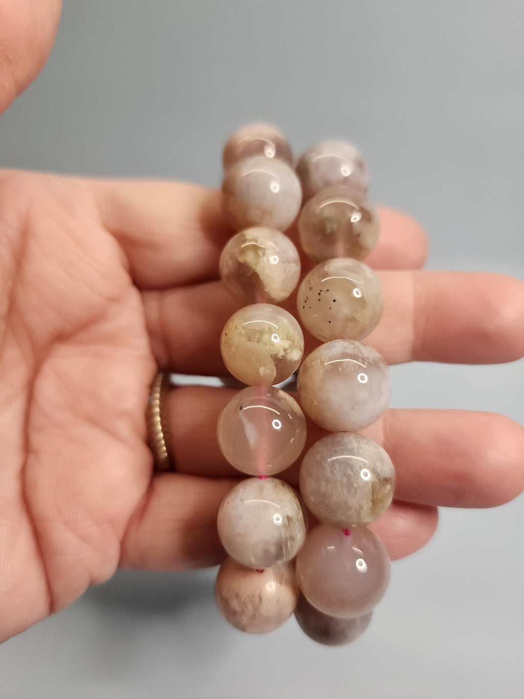 Natural Flower Agate 15mm Stretch Bracelet