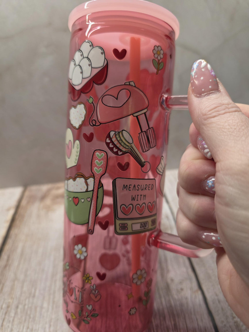 Baking | Pink Jelly Glass 20oz Skinny Tumbler W/Handle