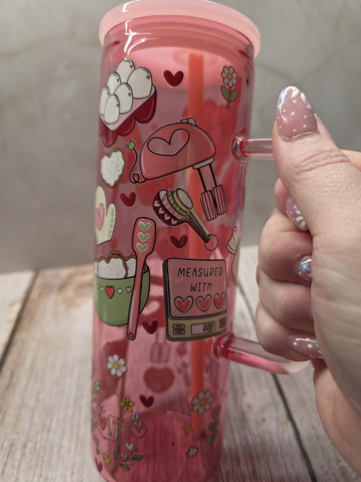 Baking | Pink Jelly Glass 20oz Skinny Tumbler W/Handle