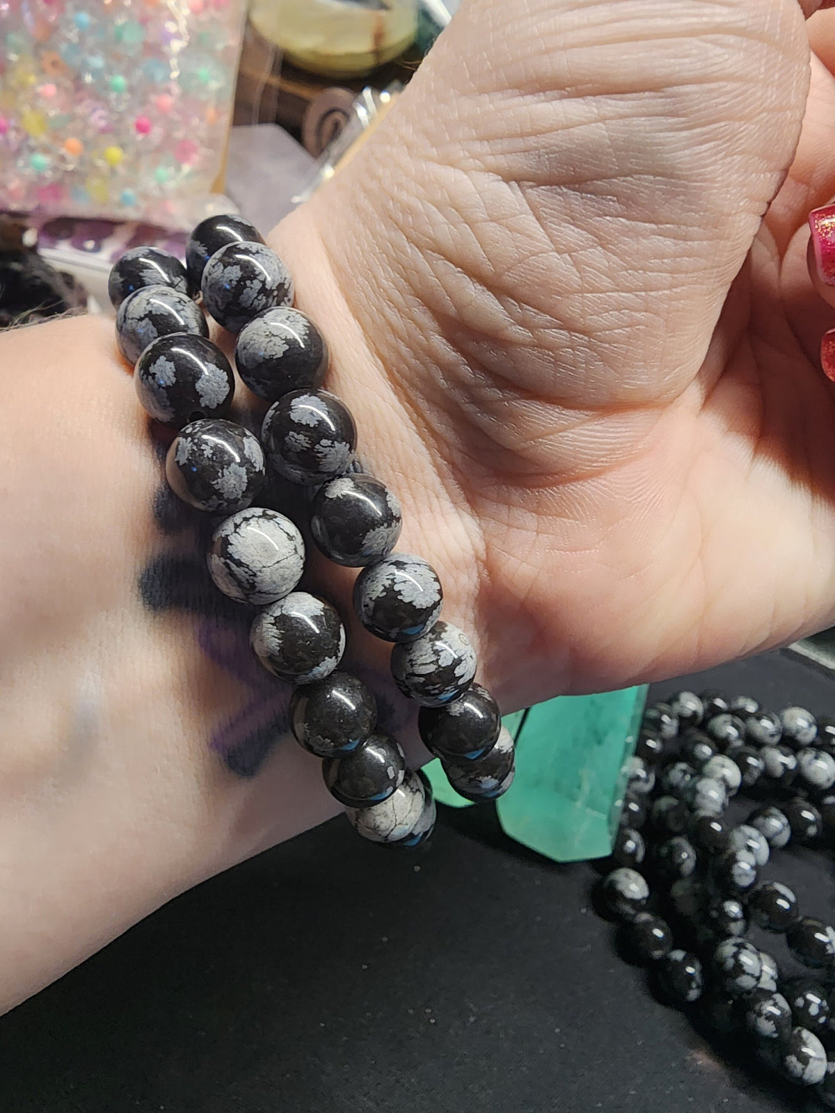 Natural Snowflake Obsidian 8mm Stretch Bracelet