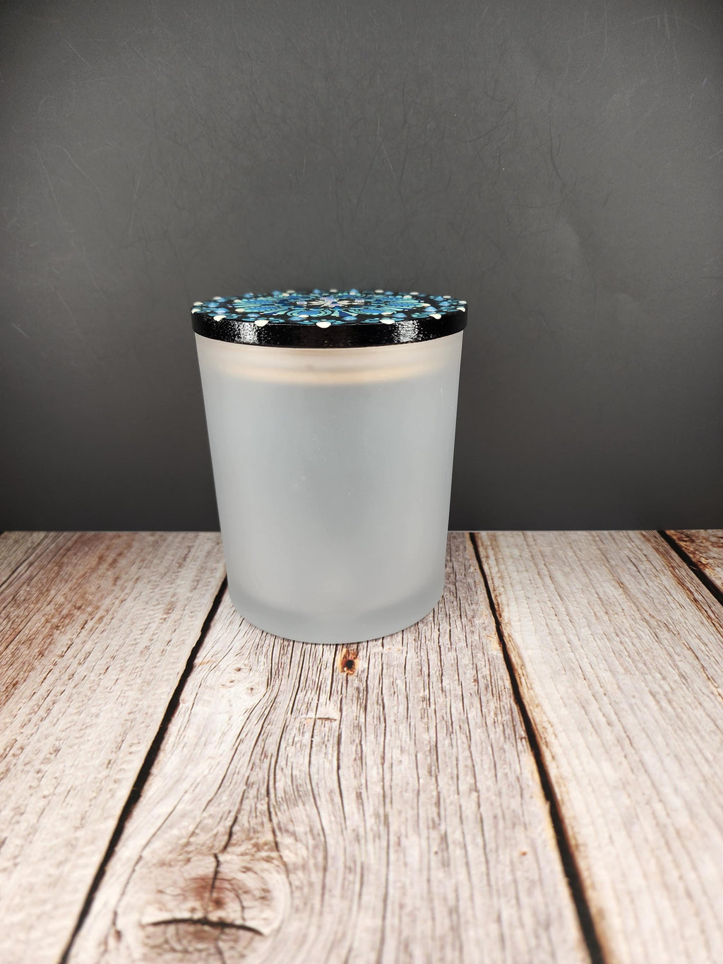 Frosted Glass Blue Christmas Mandala Stash Jar