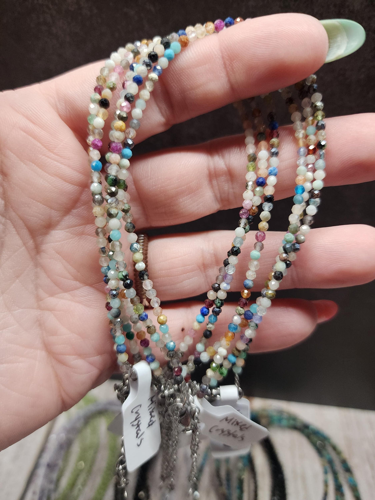 Natural Crystal Anklets | Peridot, Fluorite, Black Spinel, Chrysocolla, Watermelon Tourmaline, Amazonite, Moonstone, Sunstone, Mixed