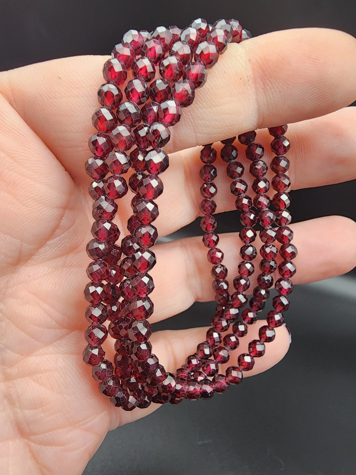 Natural Red Garnet Faceted 4mm Stretch Bracelet