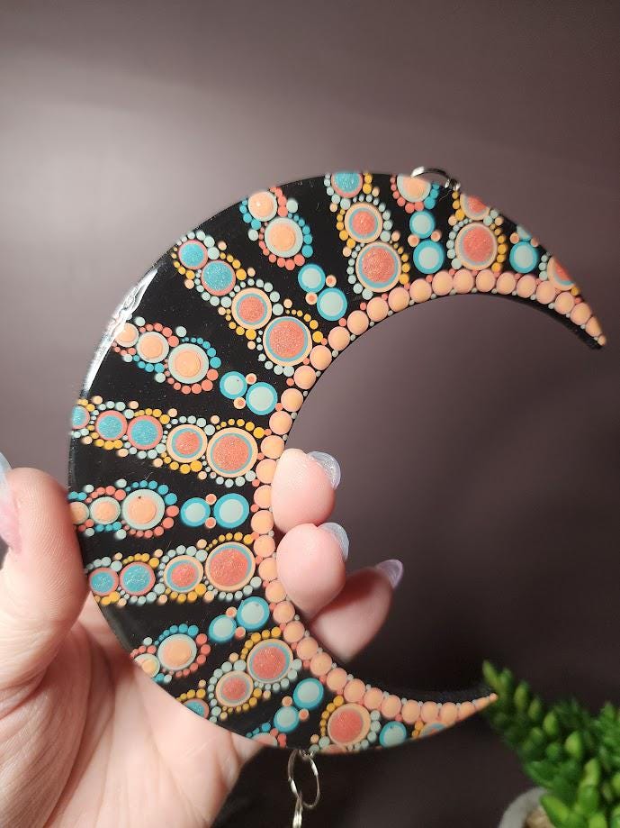 Hand Painted Mandala Crescent Moon Suncatchers