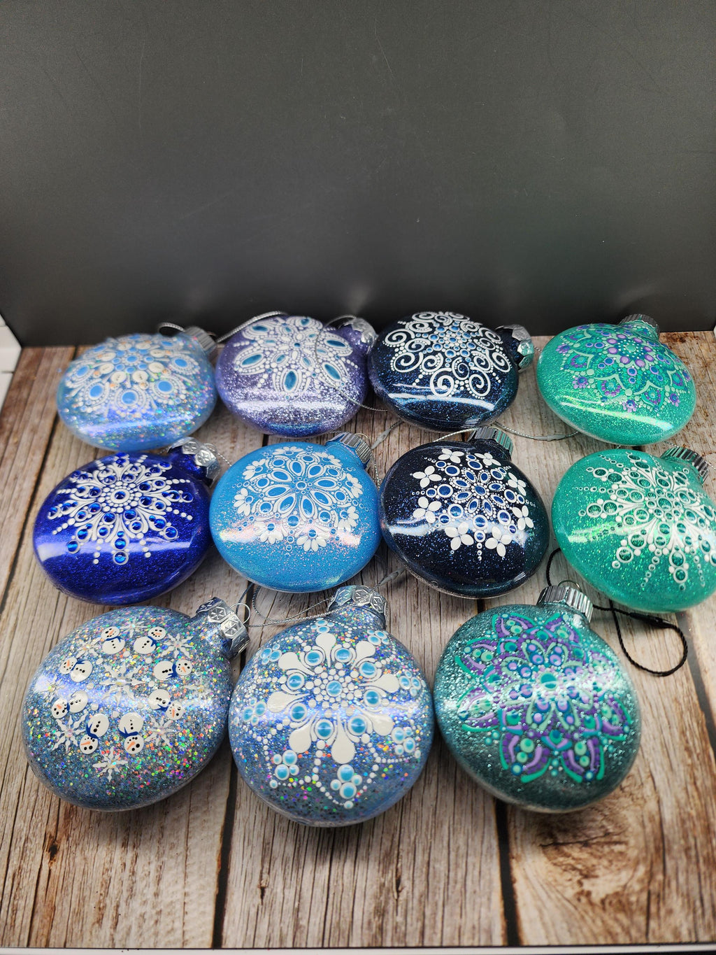 Blues & Teals - Hand Painted Mandala Glitter Ornament | Shatter Proof & Pet Friendly