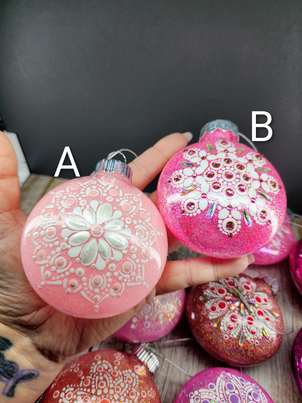 Pinks - Hand Painted Mandala Glitter Ornament | Shatter Proof & Pet Friendly