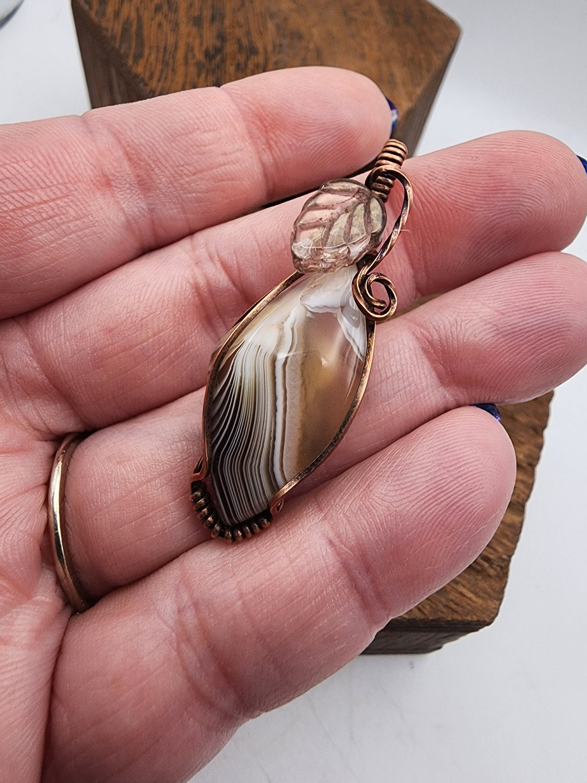 Botswana Agate Teardrop Wire Wrapped Pendant