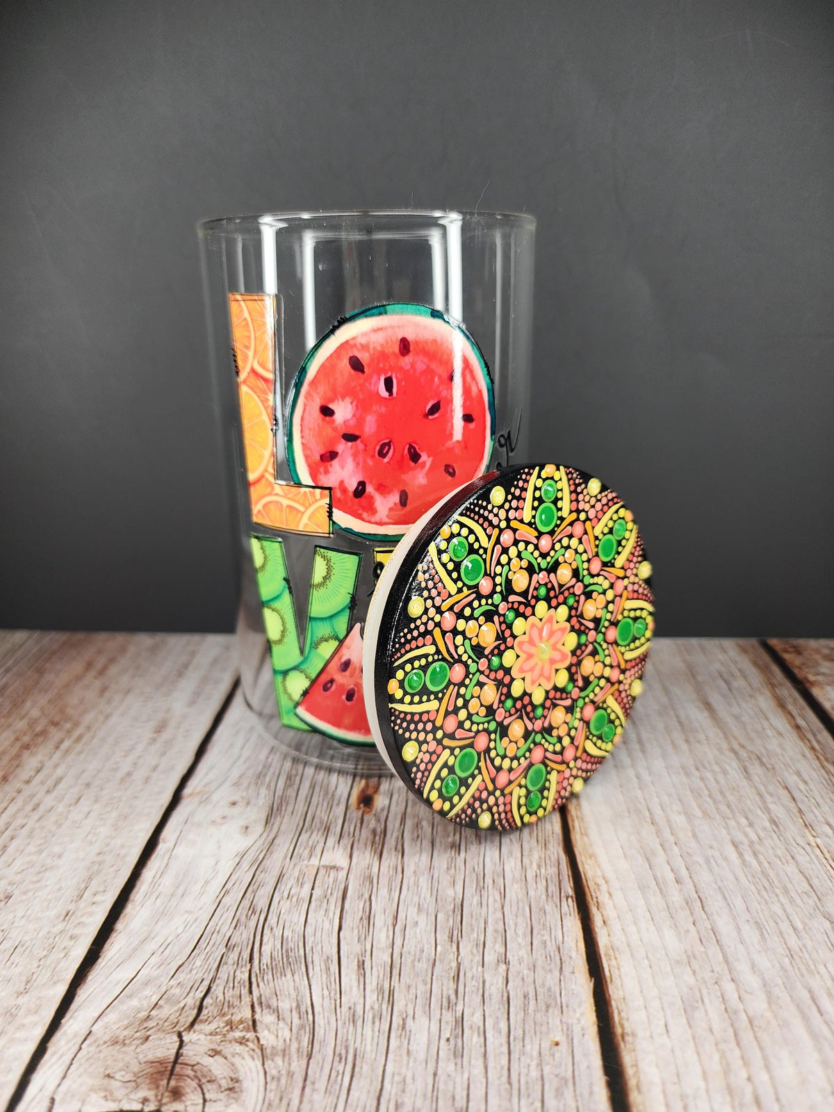 Love Summer Fruit Glass Mandala Stash Jar