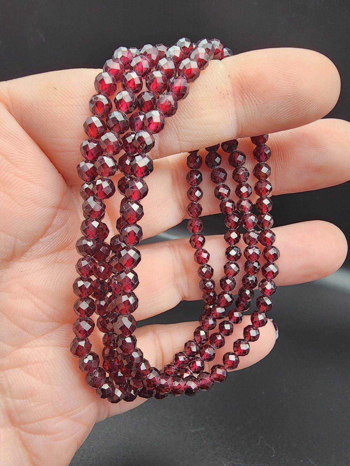 Natural Red Garnet Faceted 4mm Stretch Bracelet