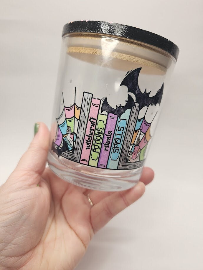 Witchy Books and Bats Mandala Stash Jar - Halloween