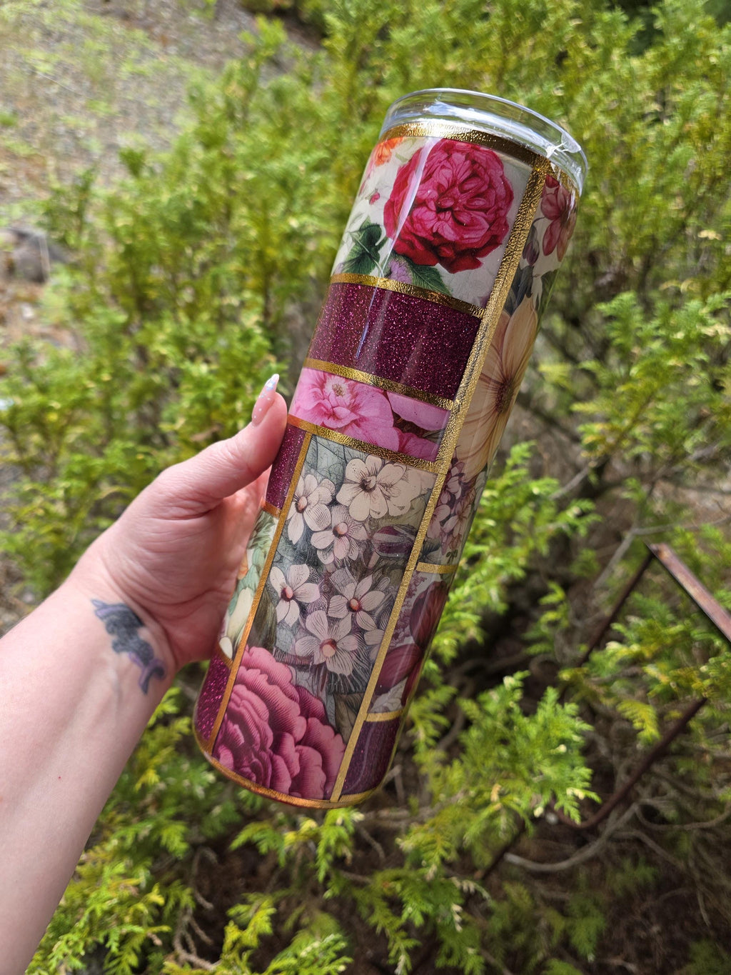 Maroon Flower Patchwork | 30oz Skinny Stainless Steel Epoxy Tumbler