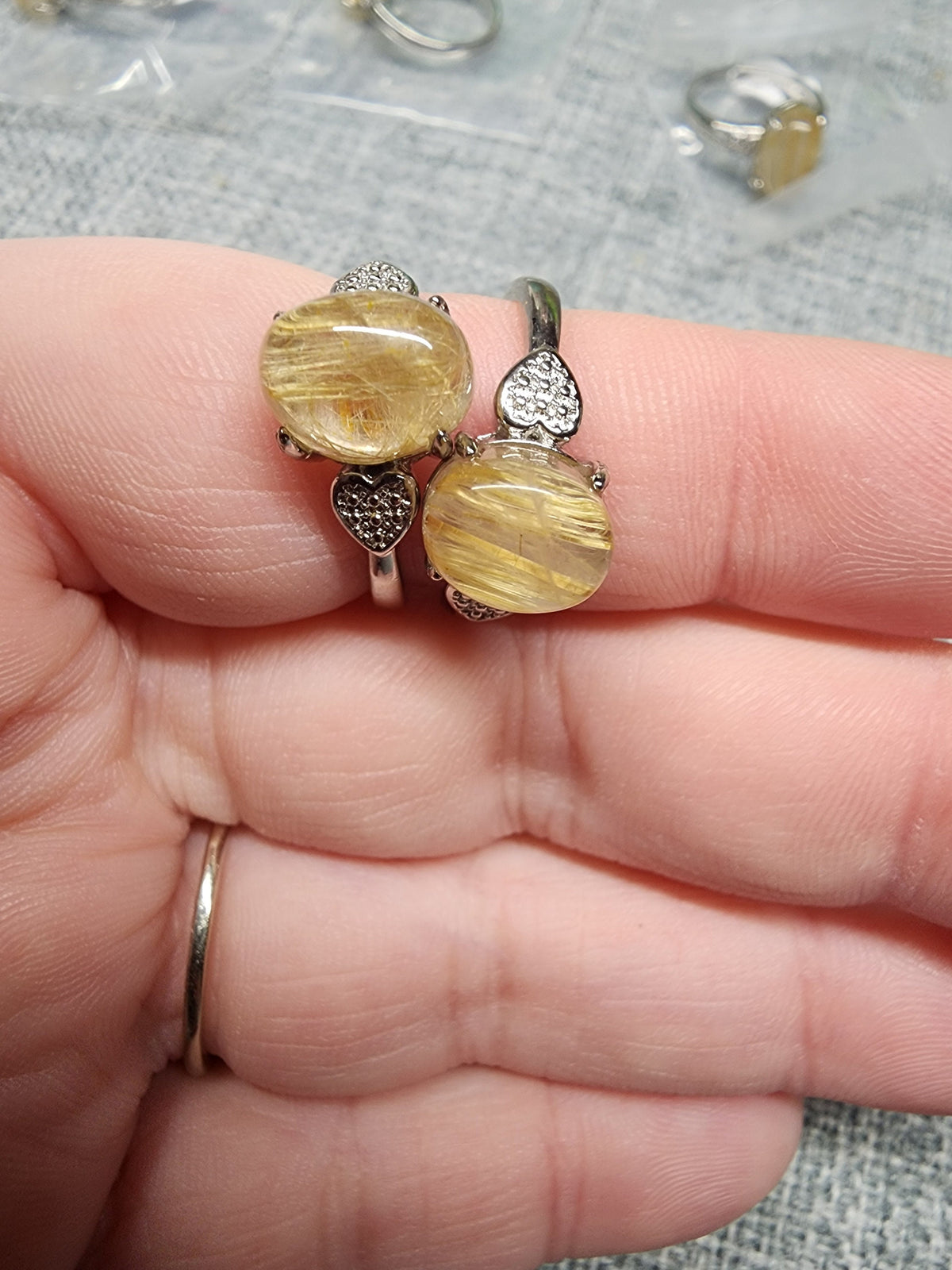 Natural Golden Rutile in Quartz Ring
