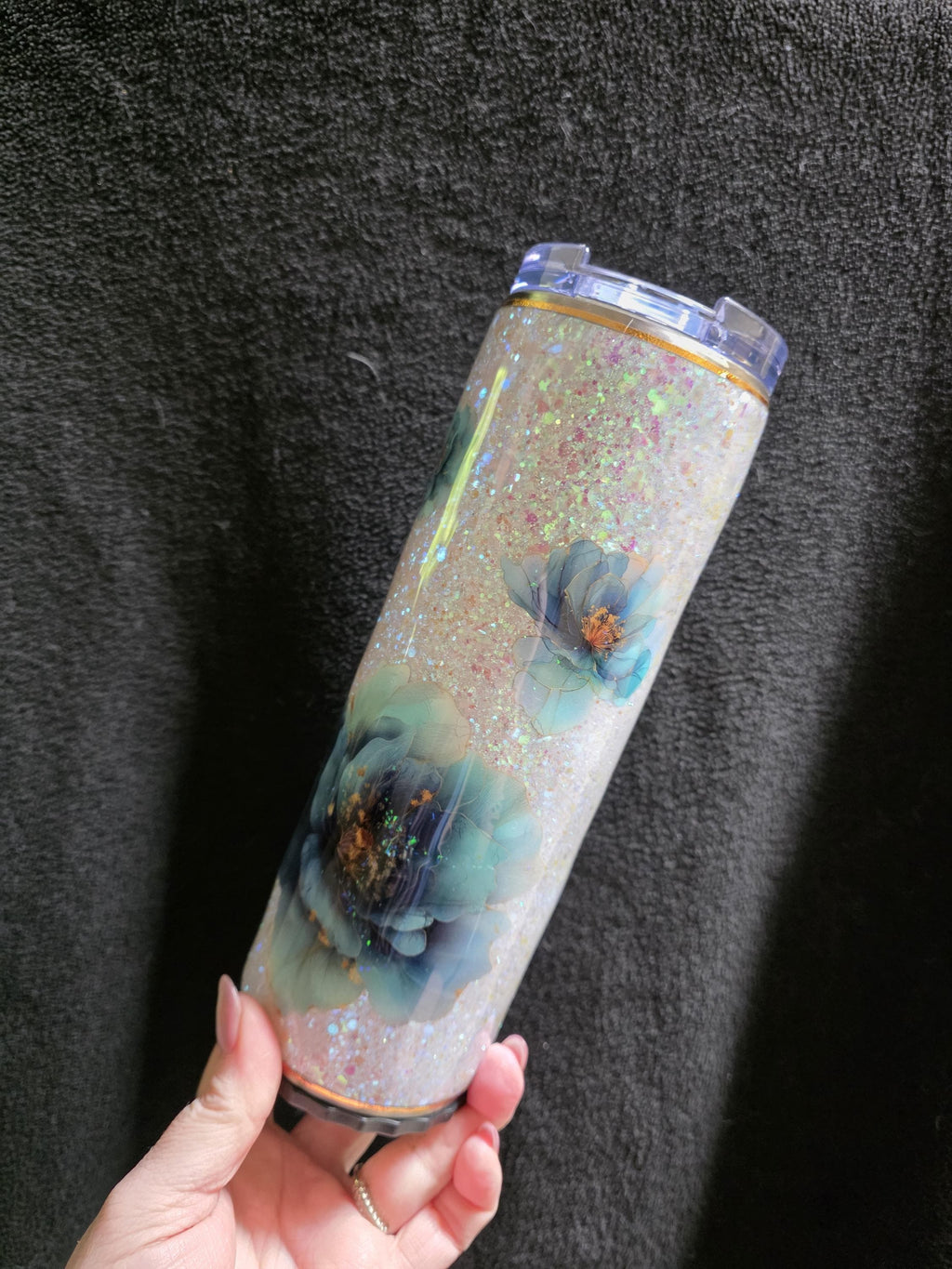 Blue Watercolor Flowers | 20oz Stainless Steel Skinny Strawbler Epoxy Tumbler
