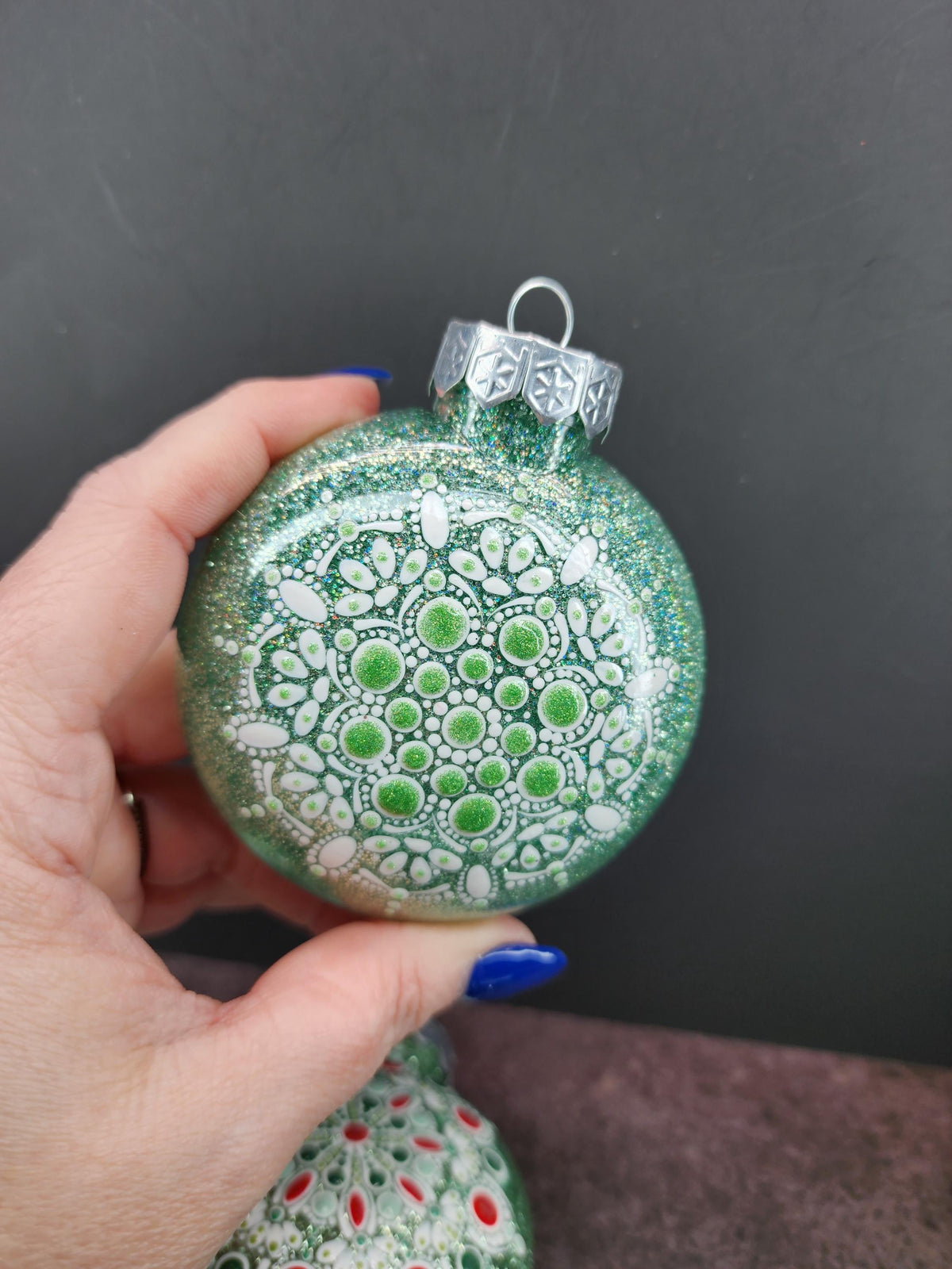 Greens - Hand Painted Mandala Glitter Ornament | Shatter Proof & Pet Friendly