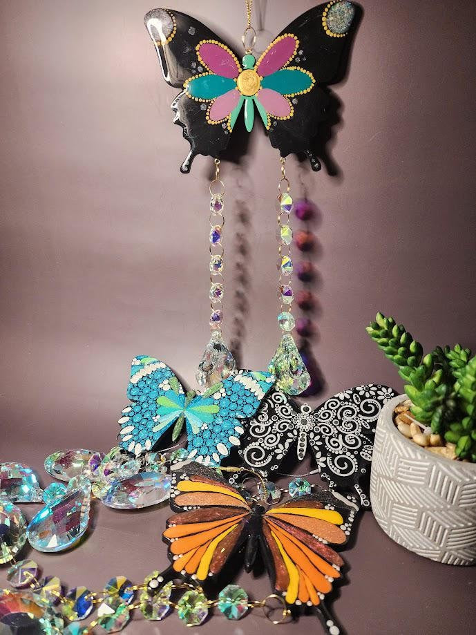 Hand Painted Mandala Butterfly Suncatchers