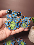 Hand Painted Blue Frog Magnet Set