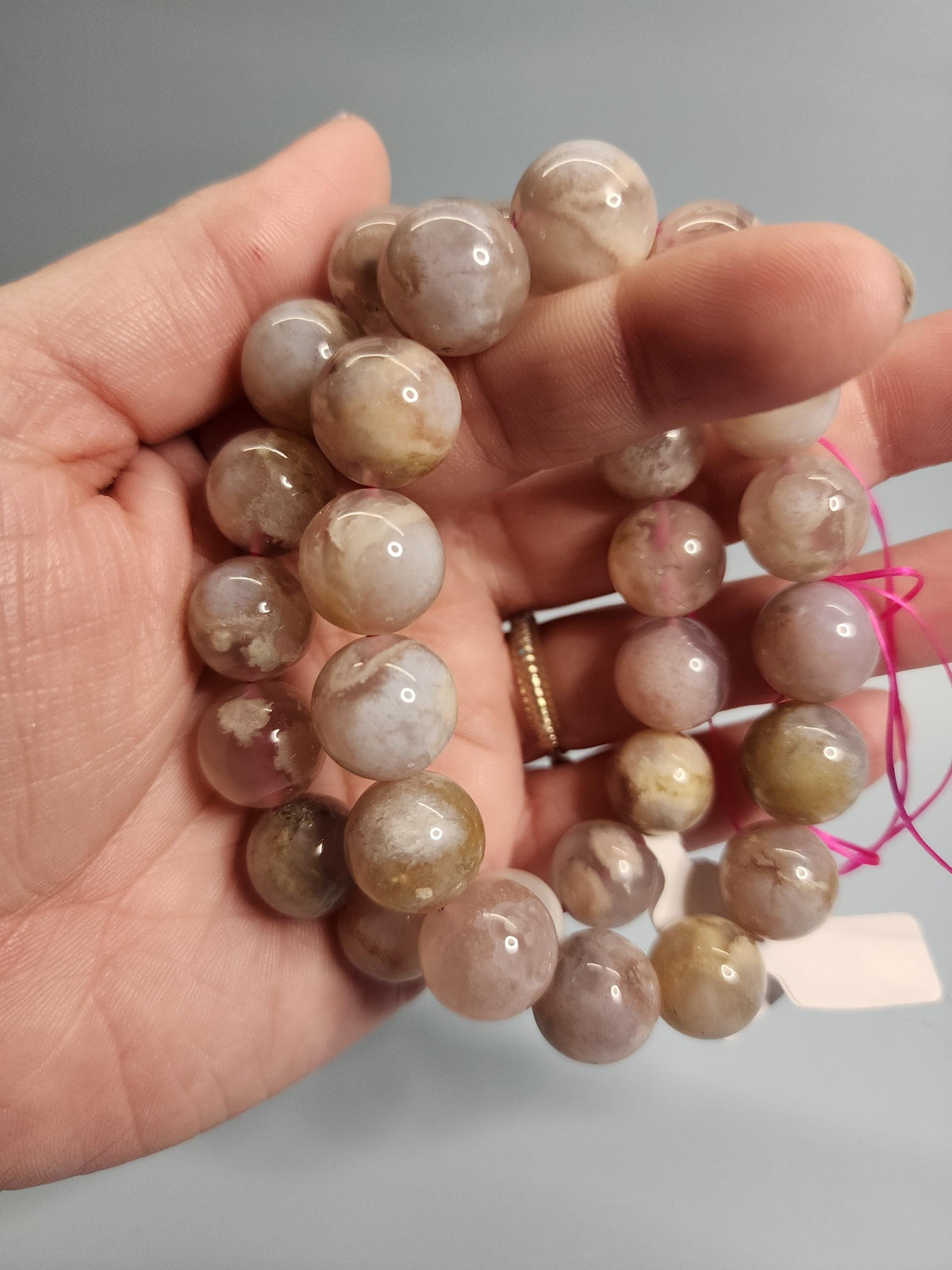 Natural Flower Agate 15mm Stretch Bracelet