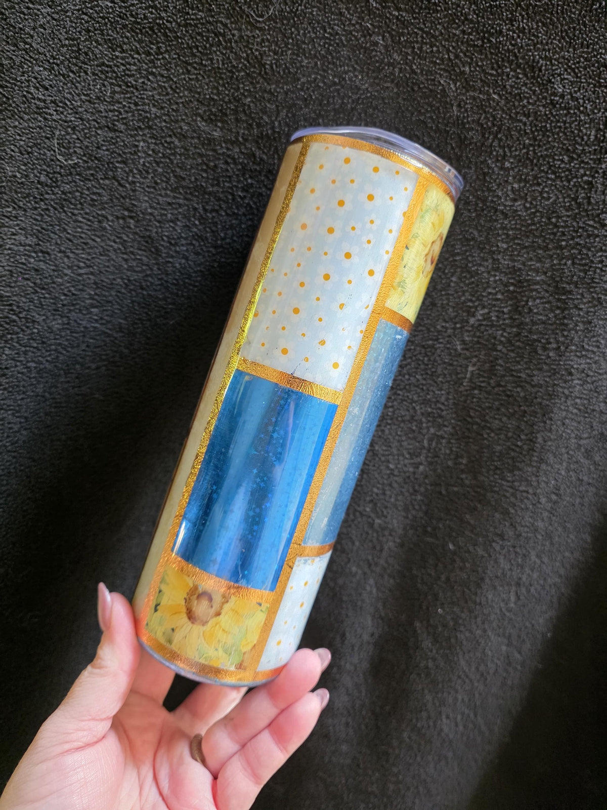 Distressed Sunflower Patchwork | 20oz Skinny Stainless Steel Epoxy Tumbler