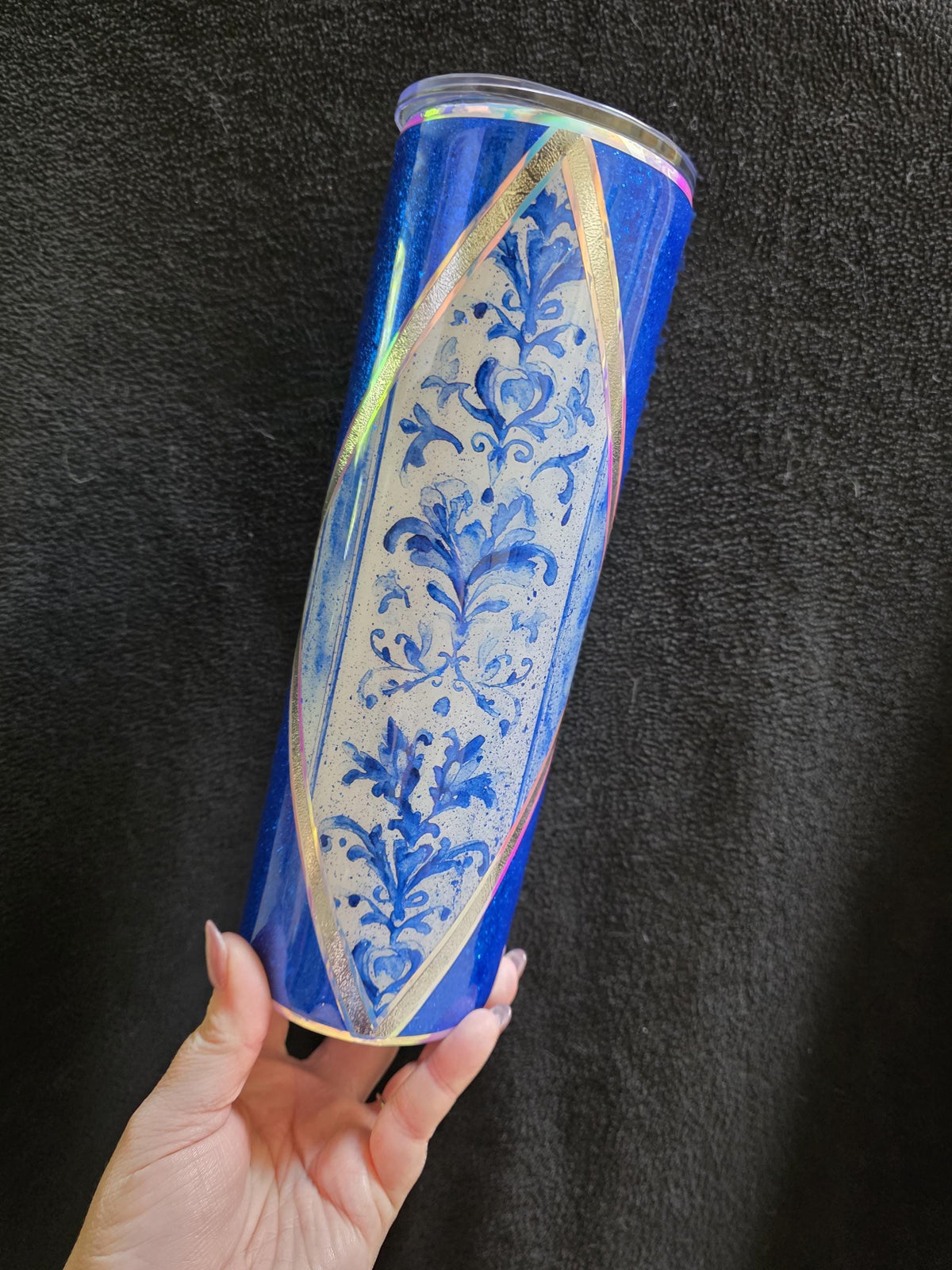Blue Floral Diamond | 30oz Skinny Stainless Steel Epoxy Tumbler