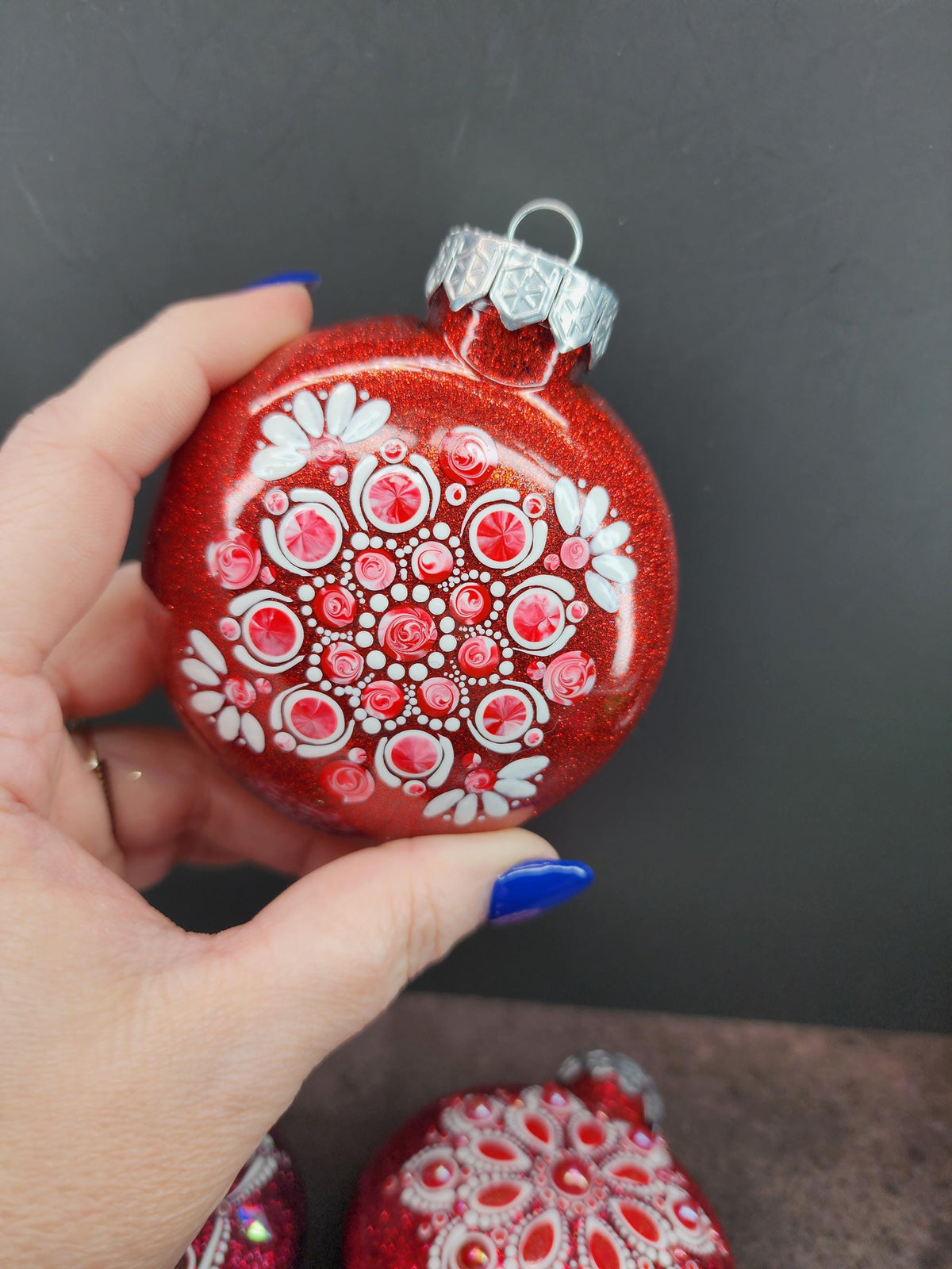 Reds - Hand Painted Mandala Glitter Ornament | Shatter Proof & Pet Friendly