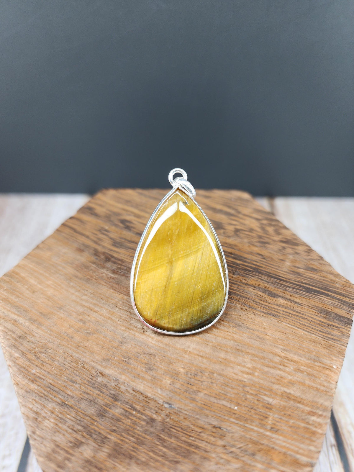 Tear Drop Tigers Eye Pendant | 925 Sterling Silver Open Back Pendant