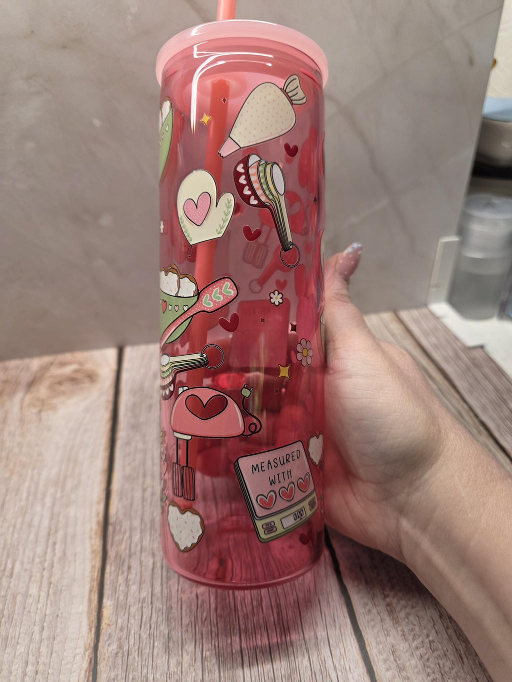 Baking | Pink Jelly Glass 20oz Skinny Tumbler W/Handle