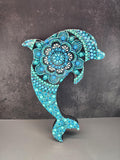 Hand Painted Wood Dolphin | Mandala Art